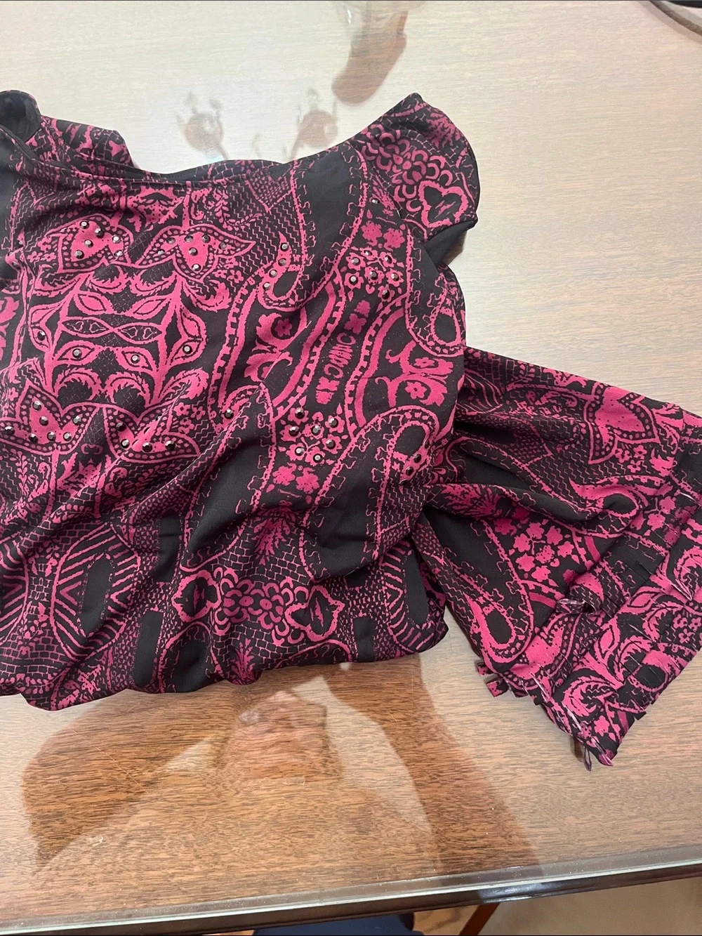 Alfani Purple and Black Paisley-Print Long Sleeve Top